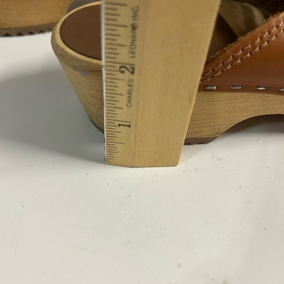 MIA Swedish Women's Traditional Wood Heel Leather Slide On Shoes SZ 38 - Picture 4 of 7